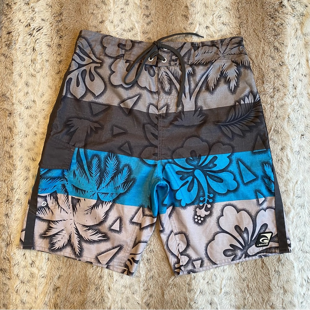 MEN’S BLUE GREY SWIM TRUNKS SZ SMALL